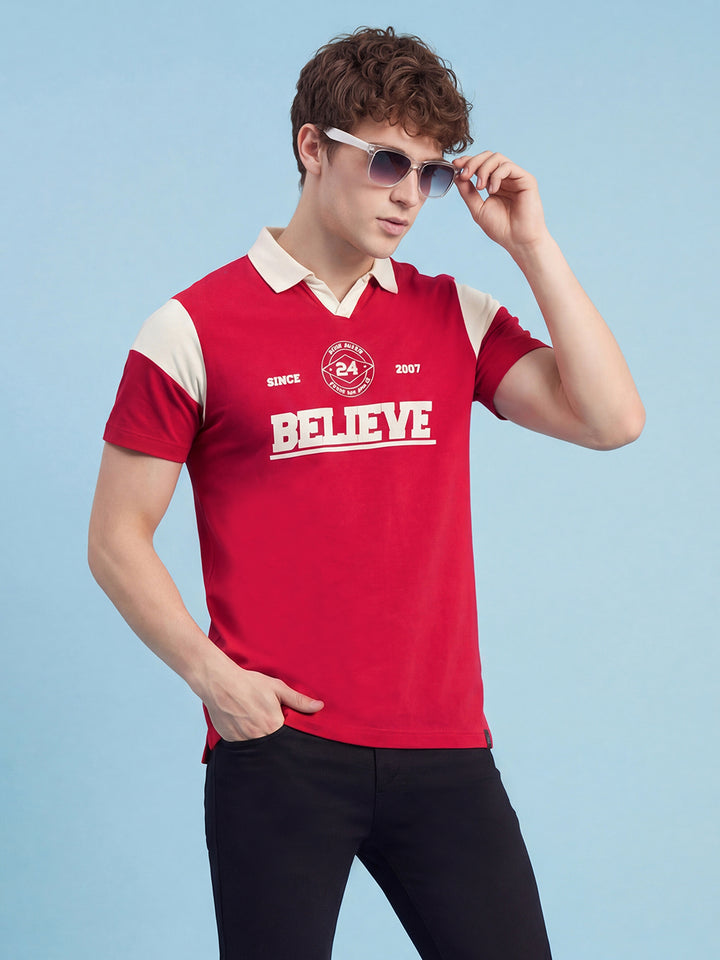 Red Easy Fit Men's Short Sleeves Polo T-Shirt by Being Human Clothing 