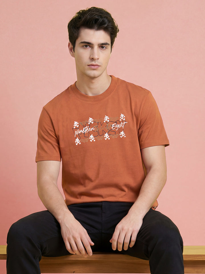 Mickey Mouse Graphic T-Shirt Rust Easy Fit Men's Round Neck Half Sleeves T-Shirt by Being Human Clothing 
