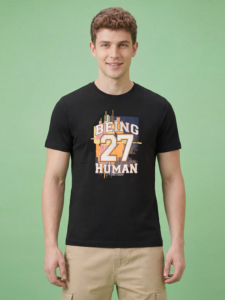 Jet Black Moderno Fit Men's Short Sleeves Crew Neck T-Shirt by Being Human ClothingÂ 