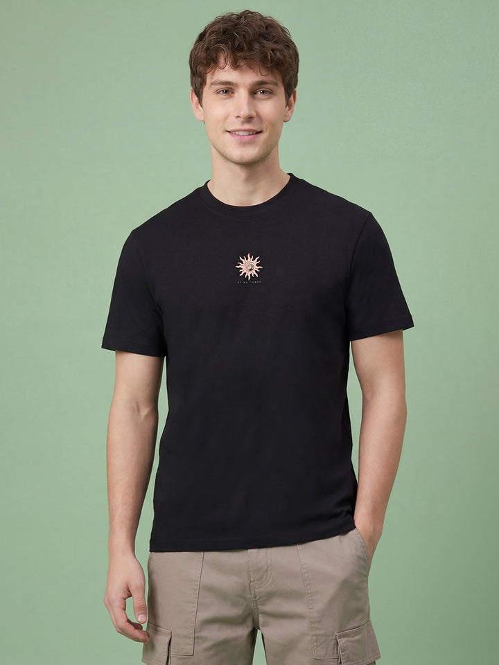 Black Easy Fit Sun Gpahic Men's Crew Neck T-Shirt by Being Human ClothingÂ 