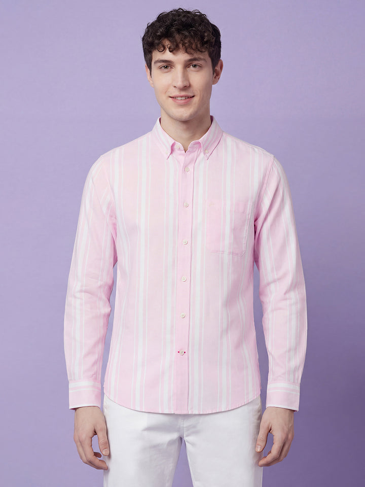 Pink Moderno Fit Men's Full Sleeves Button-Down Collar Casual Shirt  