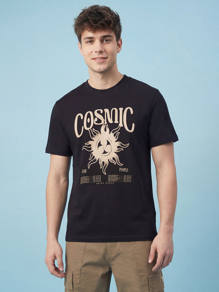 Black Easy Fit Men's Short Sleeves Round Neck T-Shirt by Being Human Clothing 