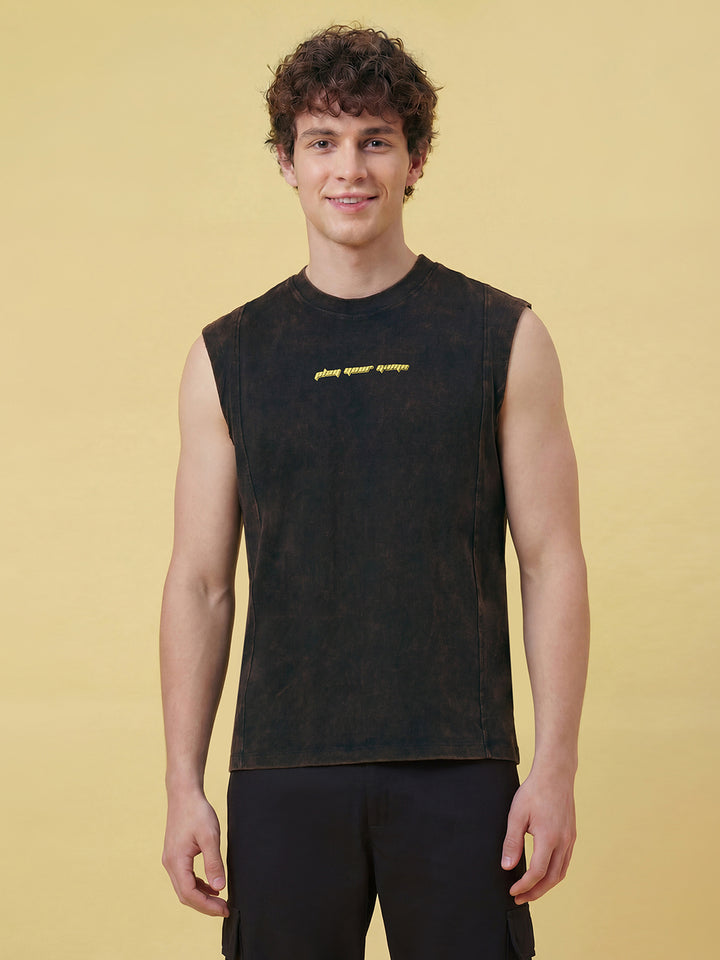 Black Easy Fit Men's Sleeveless Dyed T-shirt by Being Human Clothing 