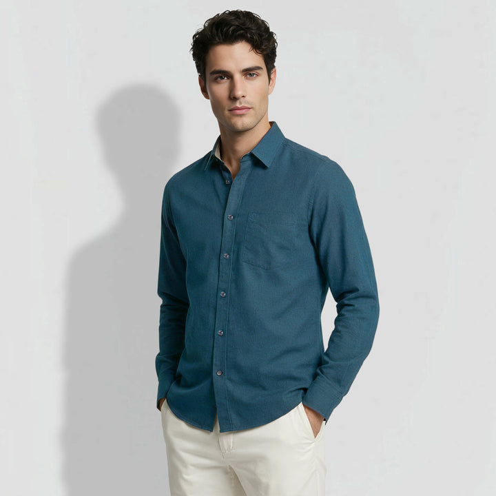 Teal Mordeno Fit Men's Long Sleeves Casual Shirt